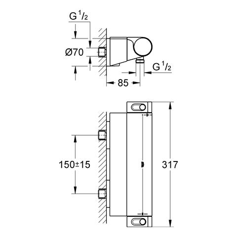 GROHE Thermostat-Brausebatterie Grohtherm 2000 34469_1, Wandmontage, mit Duschablage, eigensicher, chrom