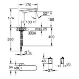 GROHE Infrarot-Elektronik für Waschtisch Eurosmart CE 36422, L-Size, mit Mischung, Rückflussverhinderer, 6 V Lithium-Batterie, Typ CR-P2, chrom