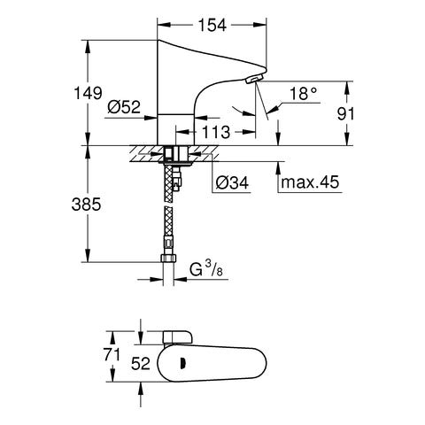 GROHE Infrarot-Elektronik für Waschtisch Europlus E 36207_1, mit Mischung, 6 V Lithium-Batterie, Typ CR-P2, chrom