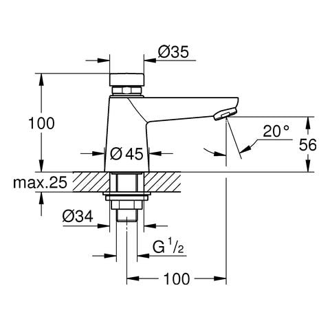 GROHE Selbstschluss-Standventil Euroeco CT 36265, ohne Mischung, Markierung blau/rot, chrom