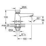 GROHE Selbstschluss-Standventil Euroeco CT 36265, ohne Mischung, Markierung blau/rot, chrom