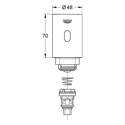 GROHE Umrüsteinheit Tectron 37427, DN15, für Urinal-Spüler 37 021 und Varianten, 6 V Lithium-Batterie, Typ CR-P2, chrom