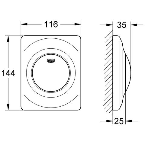 GROHE Urinal-Betätigung Surf 38808, 116 x 144 mm, Fertigmontageset für Rapido U oder Rapido UMB