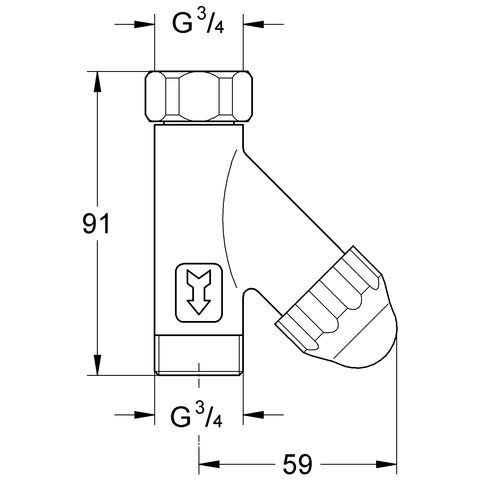 GROHE Original WAS Schrägfilter 41275, DN 20, für Wassertemperaturen bis +80°C, Klarsichtkappe, Maschenweite 315 µm, Filtereinsatz aus Edelstahl, chrom