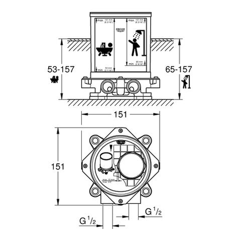 GROHE Rohbauset 45984_1, DN 15, für freistehende Wanneneinläufe und Mischbatterien