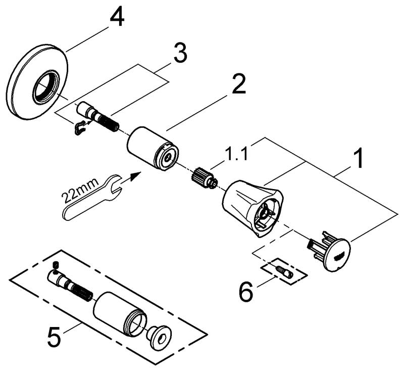 GROHE Unterputz-Ventil Oberbau Costa, Einbauteil, Metallgriff, Chrom