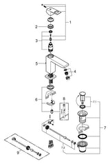 GROHE Einhand-Waschtischbatterie Eurocube 23445, M-Size, Einlochmontage, Zugstangen-Ablaufgarnitur 1 1/4'', chrom