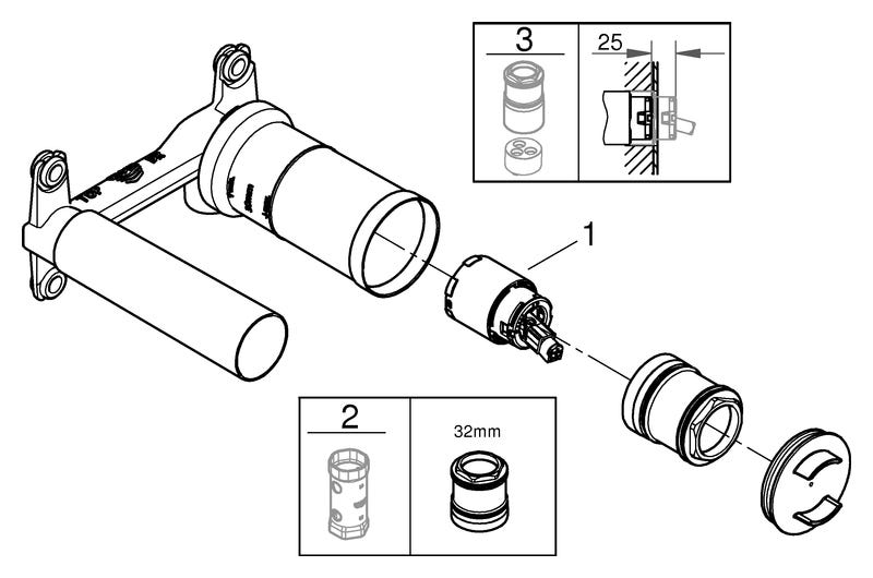 GROHE Einhand Unterputz-Universal-Einbaukörper 23571, DN 15, für 2-Loch-Waschtischbatterien, Wandeinbau, 35 mm Keramikkartusche, mit Temperaturbegrenzer