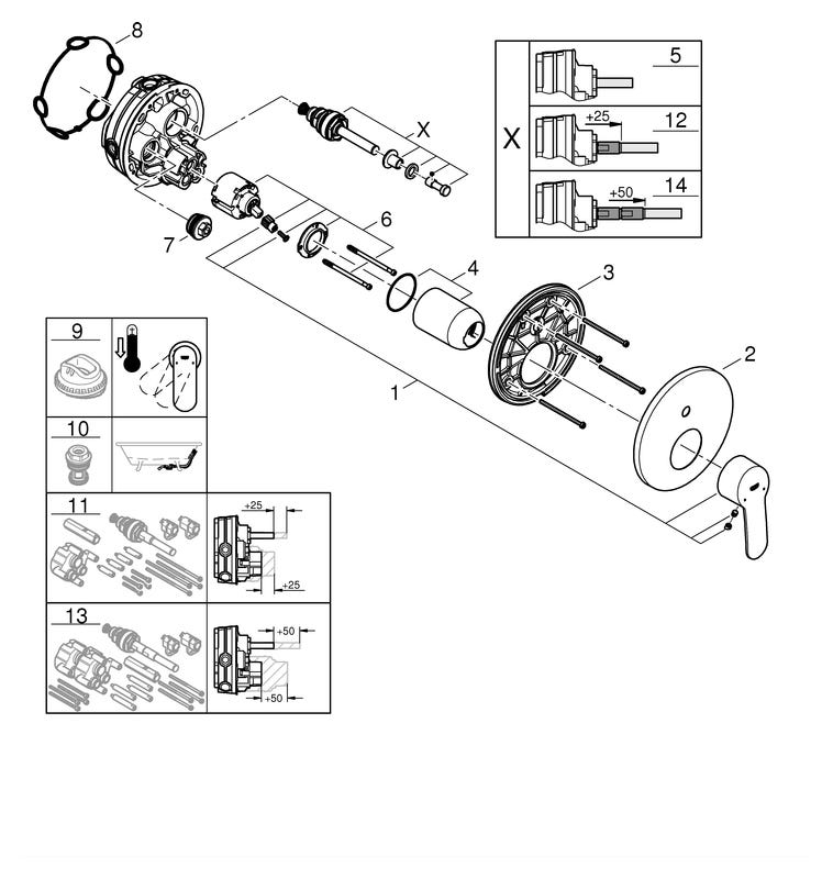 GROHE Einhand-Wannenbatterie Eurostyle Cosmopolitan 24052_2, Fertigmontageset für Rapido SmartBox, chrom