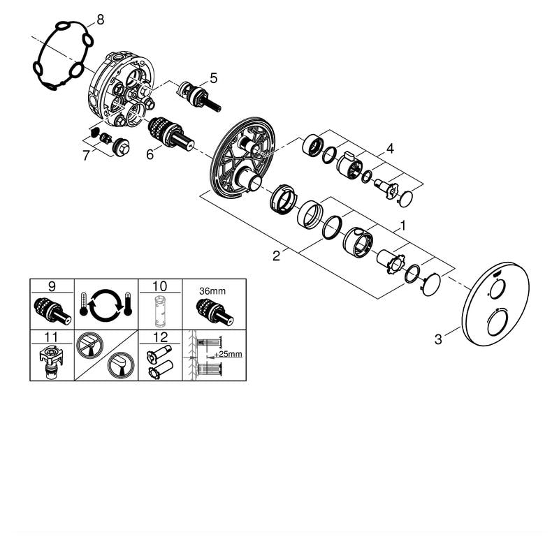 GROHE Thermostat-Brausebatterie Grohtherm 24075, Fertigmontageset für Rapido SmartBox, chrom