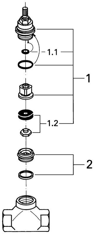 GROHE Unterputz-Ventil 29802, DN 20, vormontiertes Oberteil 3/4'', kurze Spindel, Gewindeanschluss 3/4''