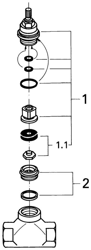 GROHE Unterputz-Ventil 29805, DN 25, vormontiertes Oberteil 1'', kurze Spindel, Gewindeanschluss 1''