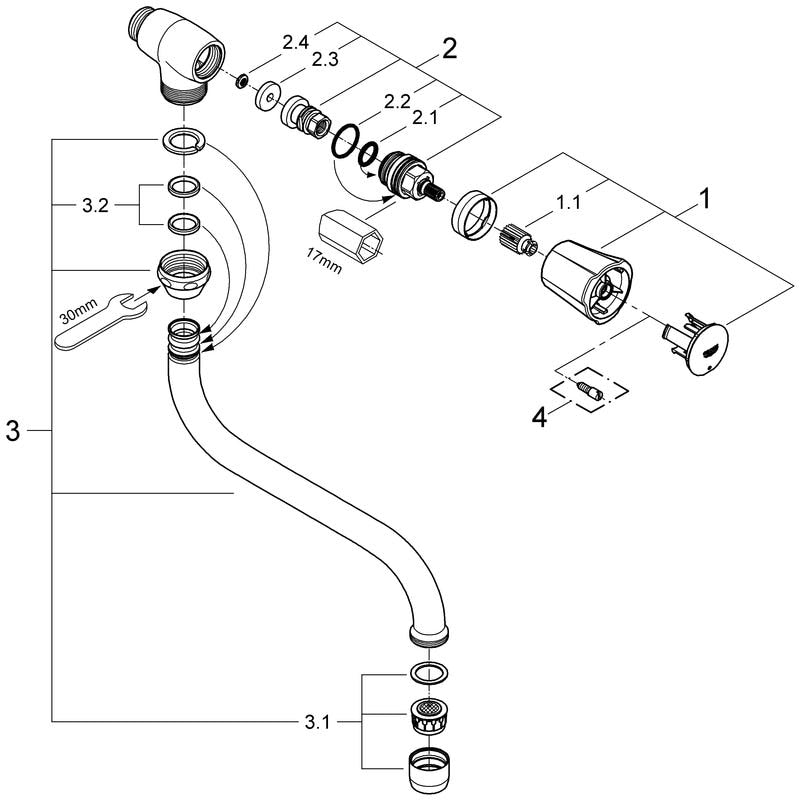 GROHE Auslaufventil Costa 30484_1, Wandmontage, schwenkbarer Rohrauslauf, Markierung blau, chrom