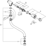 GROHE Auslaufventil Costa 30484_1, Wandmontage, schwenkbarer Rohrauslauf, Markierung blau, chrom