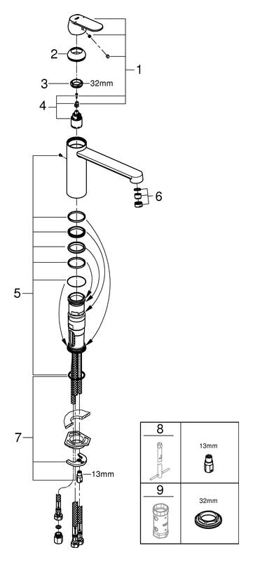 GROHE Einhand-Spültischbatterie Eurosmart Cosmopolitan 30194, mittelhoher Auslauf, Einlochmontage, Niederdruck für offene Warmwasserbereiter, chrom