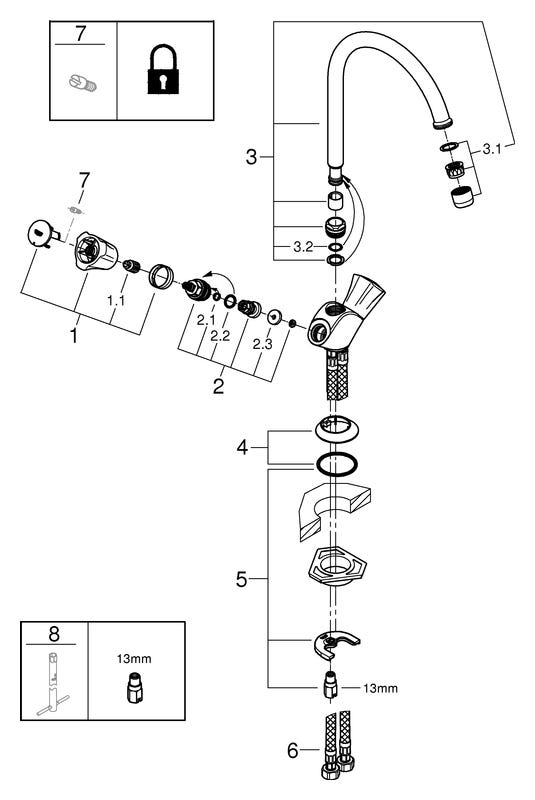 GROHE Spültisch-Einlochbatterie Costa 31831_1, schwenkbarer Rohrauslauf, chrom