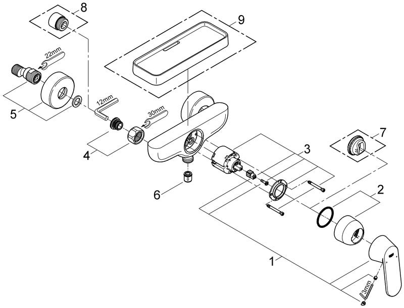 GROHE Einhand-Brausebatterie Eurosmart Cosmopolitan 32837, Wandmontage, eigensicher, chrom