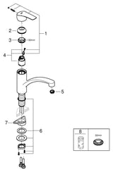 GROHE Einhand-Spültischbatterie Eurosmart 33281_3, flacher Auslauf, Einlochmontage, schwenkbarer Gussauslauf, Schwenkbereich 140°, chrom