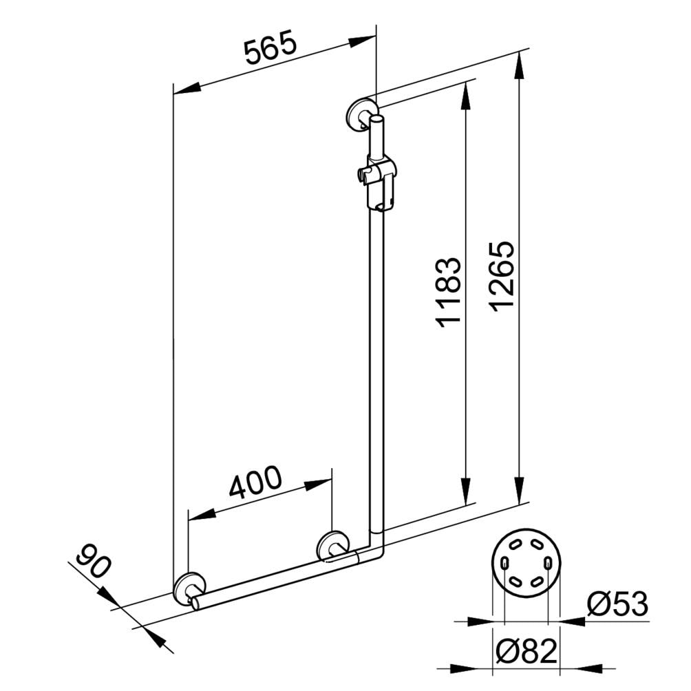 KEUCO Plan Care Winkelgriff 90 Grad rechts/links 565/1265 mm verchromt