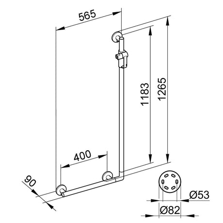 KEUCO Plan Care Winkelgriff 90 Grad rechts/links 565/1265 mm verchromt
