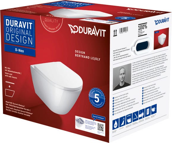 DU Wand-WC Set 540 mm D-Neo Weiß,TS rim.,WC-Sitz m.Absenkaut.,inkl.Durafix
