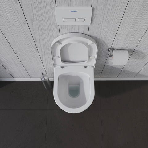 Duravit ME by Starck WC-Set wandhängend weiß Hochglanz, Tiefspüler, rimless, Abgang waagerecht, mit WC-Sitz und Absenkautomatik