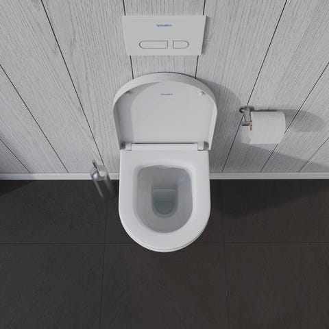 Duravit ME by Starck WC-Set wandhängend weiß Hochglanz, Tiefspüler, rimless, Abgang waagerecht, mit WC-Sitz und Absenkautomatik
