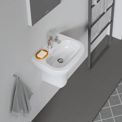 DU Handwaschbecken D-Code 450 mm mit ÜL, mit HLB, 1 HL, weiß
