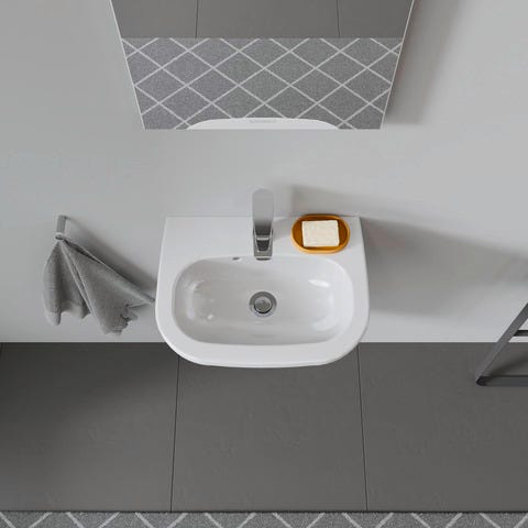 DU Handwaschbecken D-Code 450 mm mit ÜL, mit HLB, 1 HL, weiß