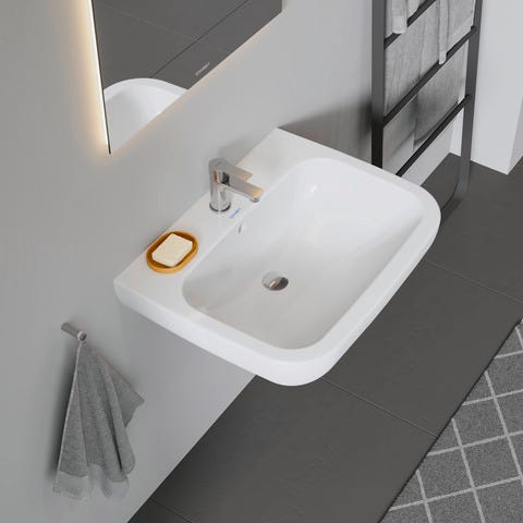 Duravit D-Code Waschtisch, weiß, Keramik, hängend, 1 Waschplatz, mit Überlauf