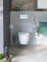 Duravit ME by Starck WC-Set wandhängend weiß Hochglanz, Tiefspüler, rimless, Abgang waagerecht, mit WC-Sitz und Absenkautomatik