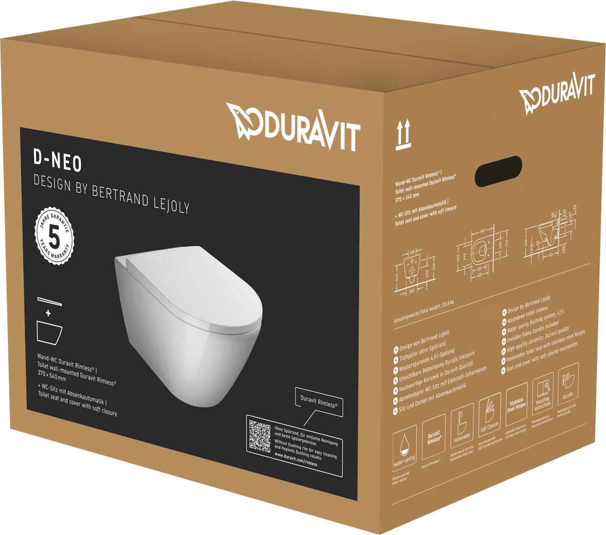 DU Wand-WC Set 540 mm D-Neo Weiß,TS rim.,WC-Sitz m.Absenkaut.,inkl.Durafix