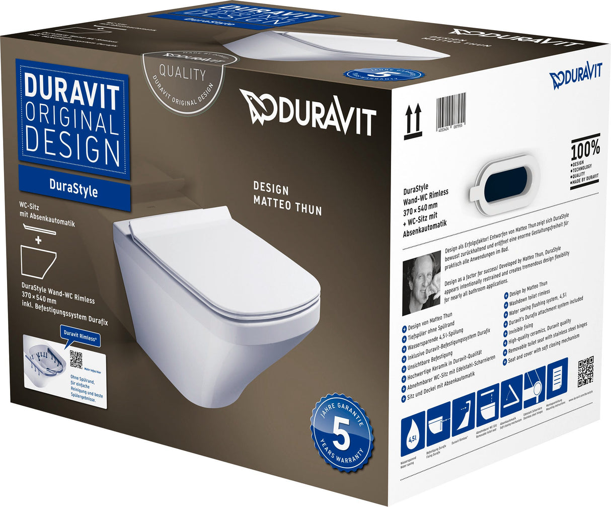 DU WWC-Set DuraStyle, rimless, Durafix TS,weiß, inkl.WC-Sitz m.Absenkautomatik