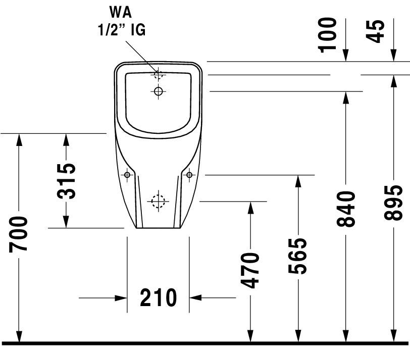 DU Urinal D-Code, Zulauf von hinten rimless, ohne Fliege, weiß