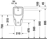 DU Urinal D-Code, Zulauf von hinten rimless, ohne Fliege, weiß