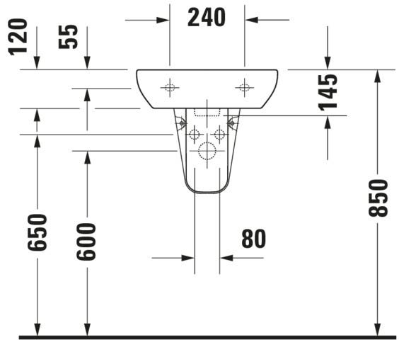 DU Handwaschbecken D-Code 450 mm mit ÜL, mit HLB, 1 HL, weiß