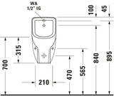 DU Urinal D-Code, Zulauf von hinten rimless, ohne Fliege, weiß