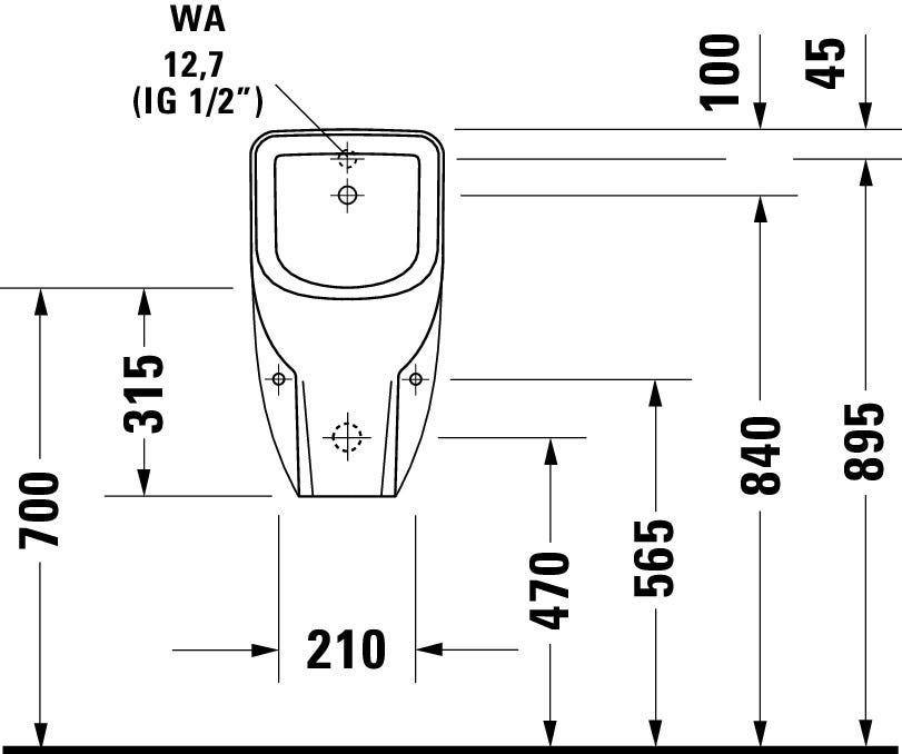 DU Urinal D-Code, Zulauf von hinten rimless, ohne Fliege, weiß