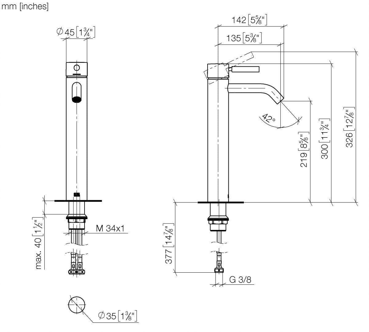 DO Waschtisch-Einhandbatterie mit erhöhtem Standfuß ohne Ablaufgarnitur META Chrom