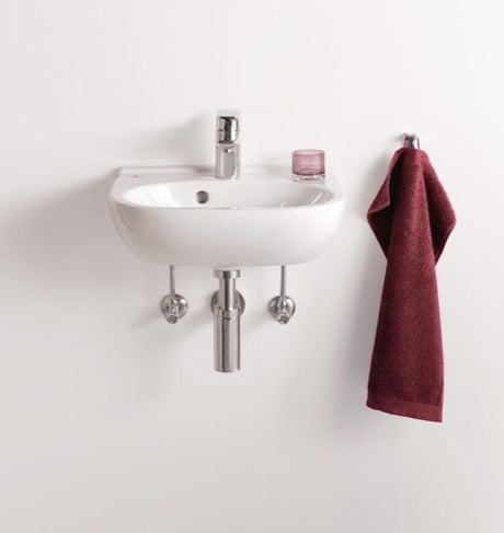 Villeroy & Boch Handwaschbecken Compact O.novo 536045, 450 x 350 mm, Oval, 1HL. mittleres Hahnloch durchgestochen, mit Überlauf, Weiß Alpin