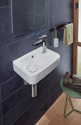 Villeroy & Boch Handwaschbecken Compact O.novo 434336, 360 x 250 mm, Eckig, Becken links, 1HL. Hahnloch rechts durchgestochen, mit Überlauf, Weiß Alpin
