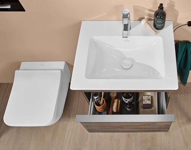 Villeroy & Boch WC-Sitz SlimSeat (Wrapover) Venticello 9M79S1, 379 x 454 x 49 mm, Rechteck, mit Absenkautomatik (SoftClosing), mit abnehmbaren Sitz (QuickRelease), Weiß Alpin