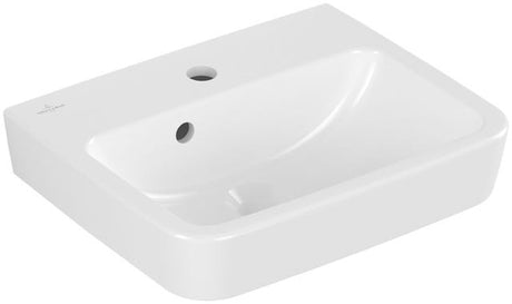 Villeroy & Boch Handwaschbecken O.novo 434445, 450 x 370 mm, Eckig, Becken mittig, 1HL. mittleres Hahnloch durchgestochen, mit Überlauf, Weiß Alpin