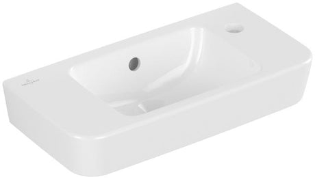 Villeroy & Boch Handwaschbecken Compact O.novo 4342R5, 500 x 250 mm, Eckig, Becken mittig, 1HL. Hahnloch rechts durchgestochen, mit Überlauf, Weiß Alpin