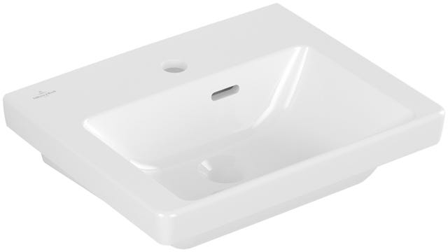 Villeroy & Boch Handwaschbecken Subway 3.0 437045, 450 x 370 mm, Rechteck, 1HL. mittleres Hahnloch durchgestochen, mit Überlauf, Weiß Alpin