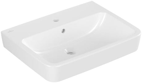 Villeroy & Boch Waschbecken O.novo 4A4160, 600 x 460 mm, Eckig, Becken mittig, 1HL. mittleres Hahnloch durchgestochen, mit Überlauf, Weiß Alpin