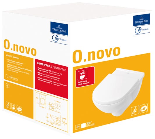 Villeroy & Boch Combi-Pack O.novo 5660H1, 360 x 560 x 350 mm, Oval, wandhängend, Abgang waagerecht, Weiß Alpin