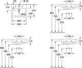 Villeroy & Boch Handwaschbecken O.novo 434445, 450 x 370 mm, Eckig, Becken mittig, 1HL. mittleres Hahnloch durchgestochen, mit Überlauf, Weiß Alpin