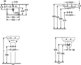 Villeroy & Boch Handwaschbecken O.novo 434445, 450 x 370 mm, Eckig, Becken mittig, 1HL. mittleres Hahnloch durchgestochen, mit Überlauf, Weiß Alpin