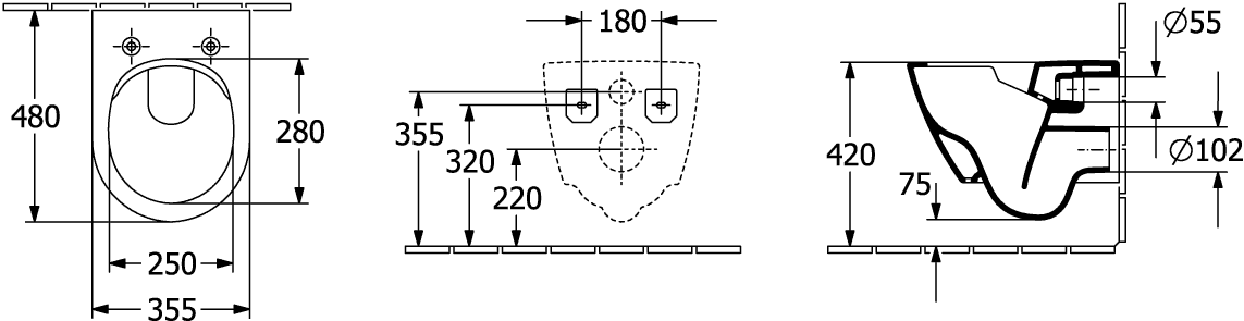 Villeroy & Boch Tiefspül-WC Compact spülrandlos Subway 2.0 5606R0, 355 x 480 x 360 mm, Oval, wandhängend, Abgang waagerecht, mit DirectFlush, Weiß Alpin